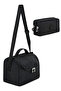 Black Tr5 Set of 2 Crinkle Fabric Thermal Lunch Box + Double Pencil Holder - 8