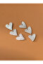 Women's Steel Zircon Stone Row Heart Earrings Silver - 3