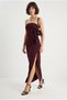 Women's Strapless Maxi Dress with Plum Flower Accessories and Slit Detail 2602 60283331