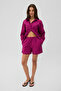 Liya women's oversized 100% cotton fuchsia striped top and shorts set - 2