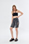 Women's Black Jean Shorts – 100% Cotton Denim with Side Slits Above the Knee - 5