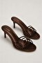 Women's Brown Satin Gold Buckle Short Heeled Slippers - 2