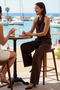 Women's Sleeveless Degaje Collar Wide Leg Pique Knitted Suit Modal Polyester Blend Relaxed Fit Casual Stylish - 3