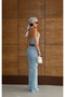 Women's Light Blue Halter Neck Button Detailed Denim Jumpsuit - 6
