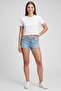Women Washed Denim Shorts, Light Blue - 3