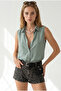 Women's Mint Green Sleeveless Viscose Shirt Gml-19000631 - 4