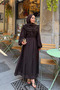 Women's Front Ruffle Detail Waist Tie Dress Brown - 4
