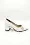 İlena Women's Double Mini Buckle Striped Pointed Toe Geometric Thick Square Heeled Office Stiletto - 3