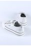 Women's Imported Thick Sole Ribbon Lace-Up Stoned Patent Leather Sports Shoes & Sneakers White - 3