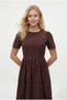 Women's Blair Scallop Embroidered Lined Short Sleeve Long Woven Brown Dress - 4