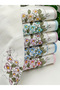 Flower Embroidered Stoned Cream 6 Piece 50X90 Hand and Face Towel Set - 3
