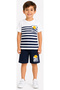 Boy's Summer Written Stripes Color Gradient T-Shirt and Elastic Waist Shorts Set
