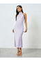 Lilac Halter Neck Satin Midi Dress