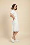 Women's White Linen Look Midi Belted Buttoned Dress with Elastic Sleeves - 2