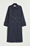 Accessory Detailed Belted Trench Coat - Navy Blue
