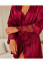 Lace Detailed Backless Satin Nightgown and Robe Set - Burgundy - 6