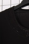 Women's Plus Size Stretch Fabric Bicycle Notched Collar Rhinestone Short Sleeve Mom T-Shirt Combed Cotton Blouse - 7