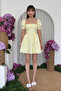 Puff Sleeve Square Neck Shirred Mini Dress Bow Detail Short Summer Dress - 7
