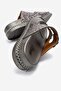 2 Buckle Stoned Genuine Leather Women's Slippers Silver Snake - 4