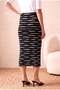 Women's Black and White Striped Knitted Regular Fit High Waist Stretchy Midi Pencil Skirt Adele - 5