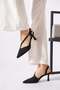 Lotas Cross Strap Open Back Women's Heeled Shoes Black Satin - 2