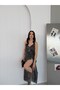 Black Thin Strap Flounce Long Dress - 3