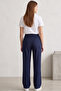 Navy Blue Slimming High Waist Ribbed Spanish Flare Pants - 3