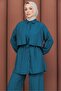 Windbreaker and Waist-Tied Trousers Set in Petrol Blue - 5