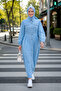 Women's Buttoned Light Blue Denim Hijab Dress - 6