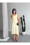 Crep Women's Asymmetrical Midi Dress – Waist Detailed V-Neck 100% Cotton Summer Dress Yellow - 2