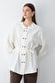 Women's Ecru Gathered Collar Belted Shirt - 3