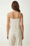 Women's Stone Bone Color Degaje Collar Adjustable Rope Strap Sandy Fabric Athlete Blouse - 6