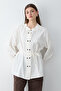 Women's Ecru Gathered Collar Belted Shirt - 2