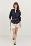Navy Blue 100% Linen Women's Shirt - 2