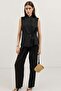 Black Linen Blend Double-Breasted Women's Vest - 2
