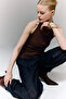 F8007Axbn267 Brown Slim Fit Halter Neck Blouse - 3
