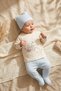 Nova Cotton 3-Piece Baby Set - 0-3 Months Blue Ribbed Leggings, Space-Themed Double-Breasted Top, Bottom, and Beanie Set - 3
