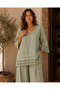 Khaki Color Scallop Detailed Italian Linen Pants and Blouse Set - 3