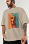 For Dog Lovers 1 Front Dog Print Beige Oversize T-Shirt 100% Cotton Unisex Dog Lover Premium Design - 3