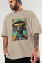 For Dog Lovers 33 Front Dog Print Beige Oversize T-Shirt 100% Cotton Unisex Dog Lover Premium Design - 3