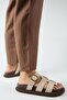 Borde Women's Genuine Leather Scarf and Buckle Nubuck Beige Slippers - 4