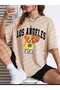 Women / Girls Losangel 23 Printed Oversize Casual Beige T-Shirt Unisex Boyfirend - 3