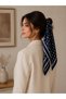 Navy Blue Polka Dot Women's Triangle Scarf 70 cm - 2