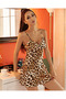 Leopard Patterned Satin Nightgown with Thin Straps for Women - 5