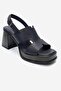 Kevin Navy Blue Genuine Leather Women's Platform Heeled Sandals - 5