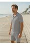 Alaçatı Style Men's Short Sleeve T-Shirt and Shorts Wrinkled Crinkle Set - 4