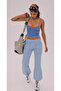 Double Strap Crop Bustier with Internal Support - Gray Blue and Neon Orange Combination - 6