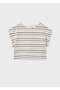 Girl's Striped Crochet Short Sleeve Blouse Ecru 6022 - 2