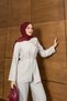 Premium Quality Strawberry Fabric Suit with Gold Button Detail and Thin Belt - 5