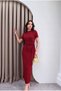 Women's Burgundy Crew Neck Short Sleeve Side Tie Midi Dress - 2